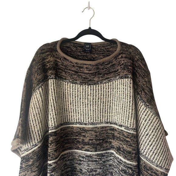 GAP One Size Chunky Cable Knit Heavy Wool Blend Earth Tones Brown Poncho Sweater - Picture 2 of 8